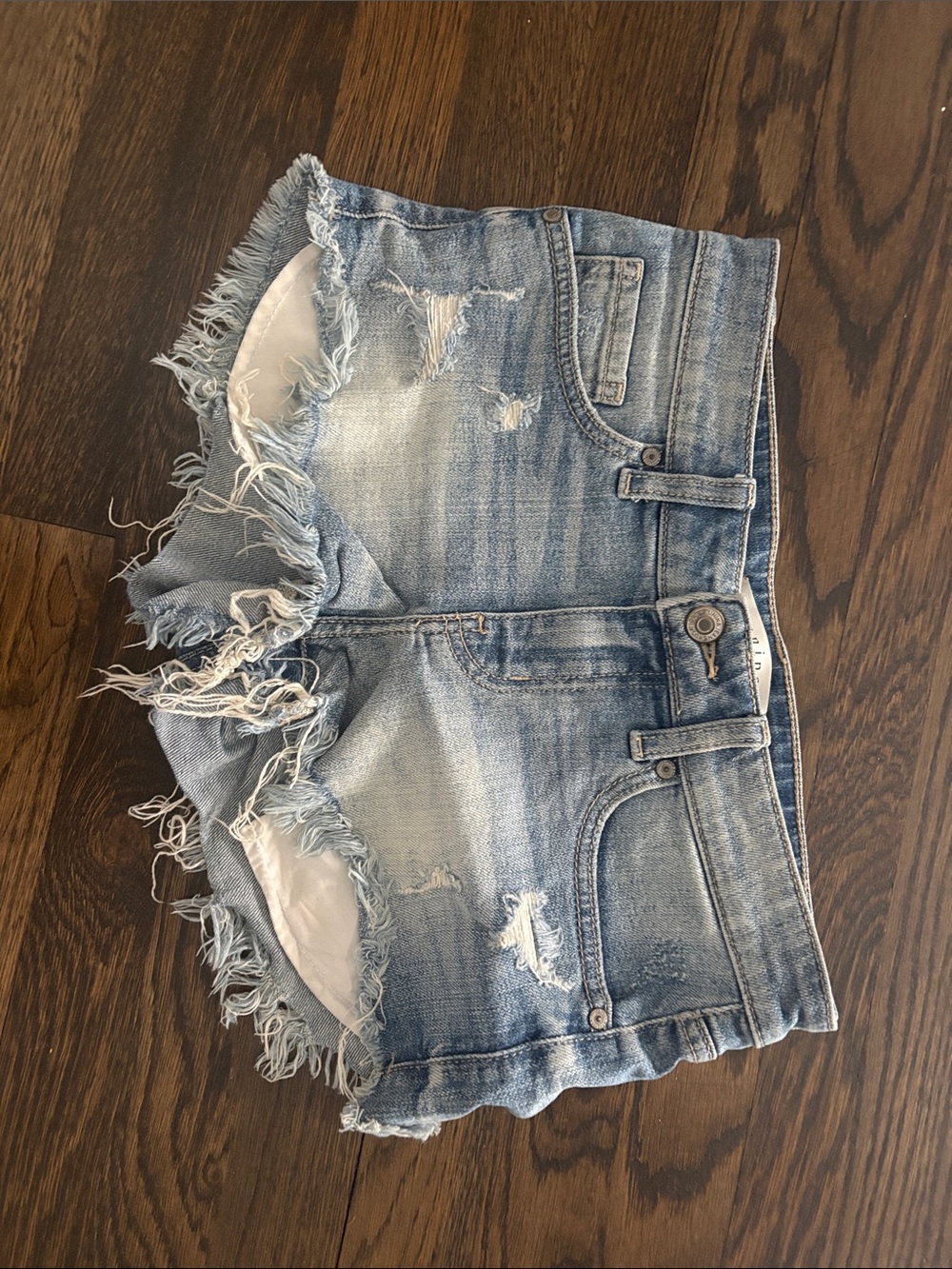 Light Blue Distressed Denim Shorts- low rise